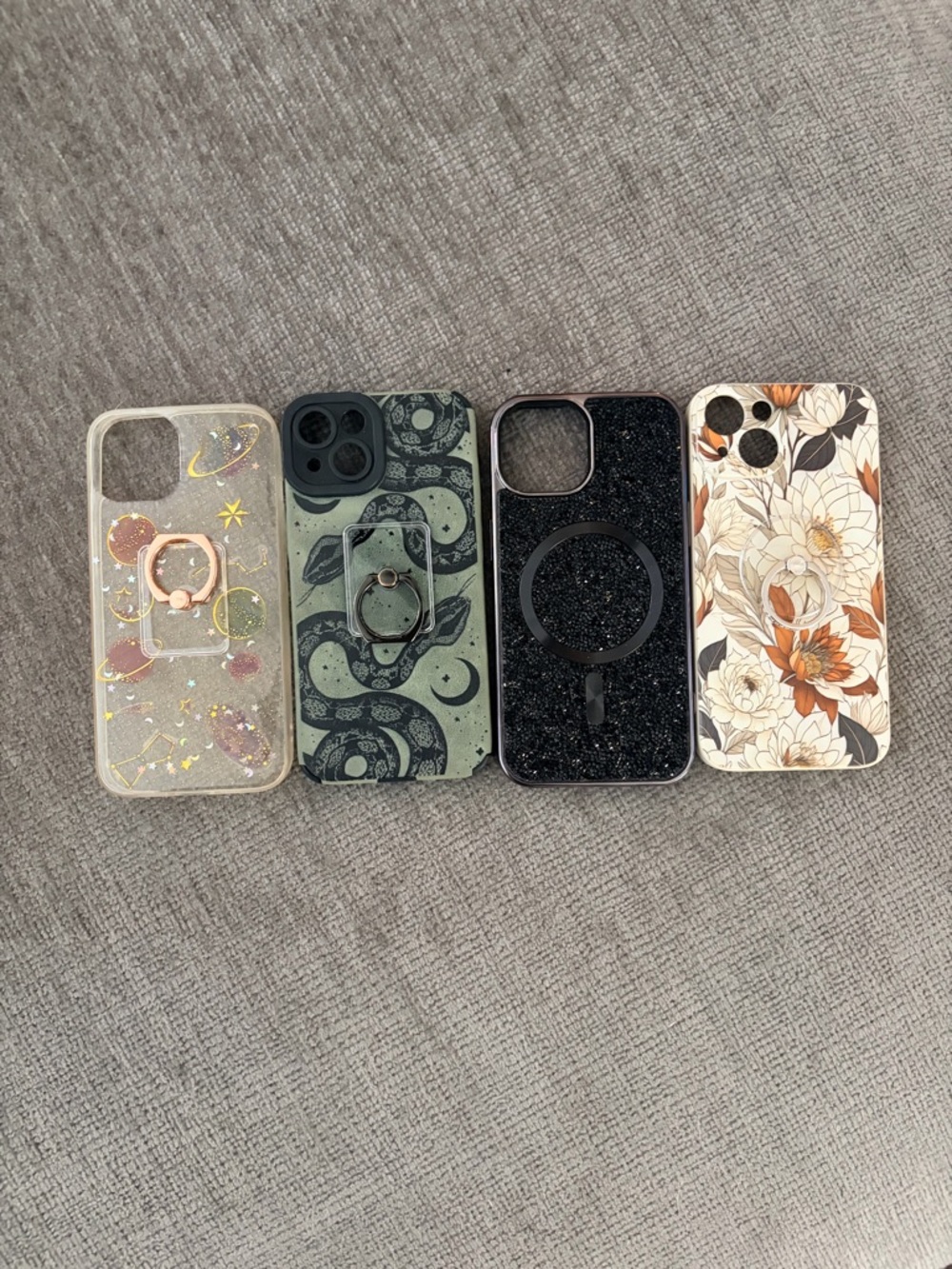 Iphone 14 Assorted Floral, Glitter, Black & Green Pattern Phone Case Bundle of 4